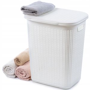 KADAX Wäschekorb "Mera", Wäschetruhe mit Deckel, Wäschesortierer aus Kunststoff, Weiß, 50L