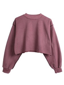 Damen Crew Neck Pullover Herbst Langarm Top Casual Cropped Sweatshirts, Farbe: Dunkelviolett, Größe: M