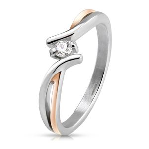 Edelstahl Ring Damen Solitärring Verlobungsring Zirkonia Kristall Zweifarbig Silber Rosegold silber-rosegold 49 - Ø 15,70 mm