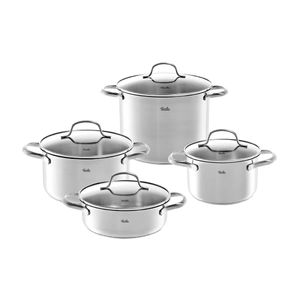 Fissler San Francisco / Edelstahl-Topfset, 4-teilig, Töpfe mit Glas-Deckel, Induktion (3 Kochtöpfe, 1 Bratentopf)