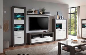 Etero Wohnwand 315cm dark concret / weiß Hochglanz Highboard Modern
