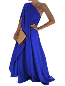 Damen Sommer Mode Elegantes Abendkleider Solid Komfortabel Lose Eine Schulter Lange Kleid Königsblau,Größe M