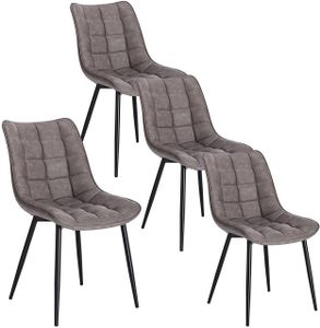 WOLTU Esszimmerstühle 4er-Set Küchenstuhl Polsterstuhl mit Rückenlehne, aus Kunstleder, Metallbeine, Dunkelgrau