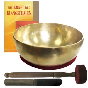Therapie Klangschale ca. 900-1000g Handarbeit aus Nepal 5-tlg Klangmassage Set. Gelenkschale Universalschale + Buch + 2 x Klöppel + Zubehör.