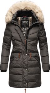 Navahoo Paula Veganer Damen Winter Steppmantel ohne Daunen mit Kapuze und Kunstfellkragen Pelzfrei Wintermantel Anthrazit Gr. 44 - XXL