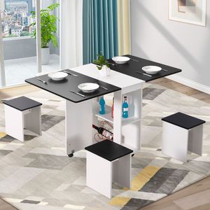 MECO Holz Esstisch mit 4 Stühlen, Modernes Esszimmermöbel, Küchentisch und Küchenstühle, 2 Farben zur Auswahl, 140 x 80 x 74cm, Schwarz