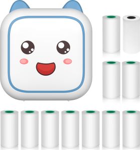 Mini drukarka termiczna do tworzenia naklejek, natychmiastowe drukowanie zdjęć przez Bluetooth, do smartfonów z 1 rolką papieru 57 mm + 10 samoprzylepnych rolek papieru