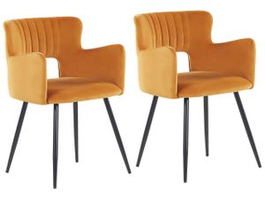 BELIANI Esszimmerstuhl Orange Polsterbezug mit Armlehnen vier stabilen Beinen Wohnzimmer Esszimmer Küche Elegant Klassisch
