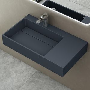 doporro Design Waschbecken 75x48x13 cm mit verstecktem Ablauf in Anthrazit aus Mineralguss als Aufsatzwaschbecken und Hängewaschbecken geeignet col12-L