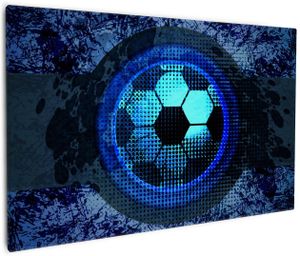 Wallario Premium Leinwandbild Fußball Design - Abstraktes Muster in blau in Größe 60 x 90 cm