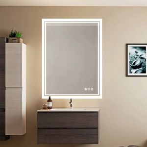 WISFOR LED Kúpeľňové zrkadlo 70 × 50 cm Kúpeľňové zrkadlo s osvetlením Kúpeľňové zrkadlo Nástenné zrkadlo s dotykovým spínačom Bez hmly Stmievateľné