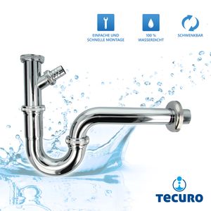 tecuro Röhrengeruchsverschluss Siphon mit Geräteanschluss für Waschbecken - Edelstahl/Messing verchromt