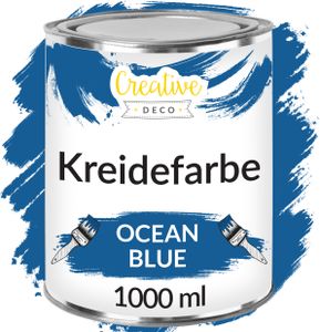 Creative Deco Oceánská modrá køídová barva na nábytek 1000 ml | Lak na nábytek | Pro venkovský dùm Vintage styl renovace nábytku decoupage | Matná omyvatelná | Možnost setøení gradientního efektu