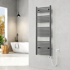 EMKE Elektrischer Badheizkörper Gebogen Badheizkörper Elektrisch mit Thermostat, Handtuchtrockner mit Heizstab, Anthrazit, 140x50cm, 572W