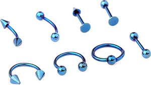 8 Stücke Mixed Style Lippe Zunge Augenbraue Nasenring Barbell Piercing Schmuck-Blau