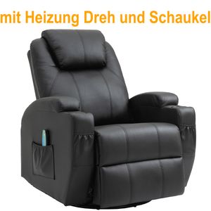Massagesessel 360° drehbar Relaxsessel mit Wärmefunktion Fernsehsessel Liegefunktion TV Sessel Polstersessel Schwarz
