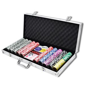 UISEBRT 500 Chips Pokerkoffer Set Silber Pokerset Laser inkl. X Pokerdecks 5X Würfel 1x Dealer Button 2 Schlüssel Aluminium Gehäuse