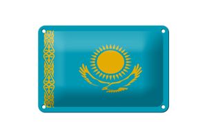 Blechschild Flagge Kasachstans 18x12cm Flag of Kazakhstan Dekoration