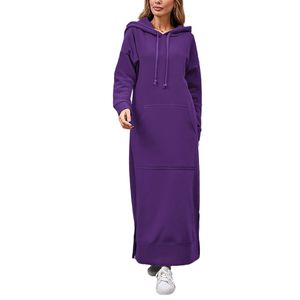 Damen Maxikleider Split Hoodies Kleid Bequeme Warm Mit Känguru Taschen Langes Kleid Violett,Größe:3xl