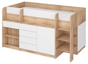 Bett mit Schreibtisch Smile R (Rechts) Kindermöbel Schlafzimmer-Sets Hochbett Etagenbett Sonoma-Eiche / Weiß