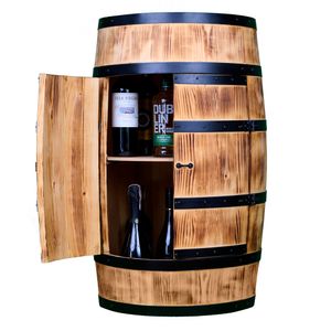 CREATIVE COOPER Weinfass Stehtisch mit Tür - Alkoholschrank Flaschenregal Holz - Holzfass - Fassmöbel - Nadelbaumholz - Wineregal - Weinbar - Fass bar mit Tür - Fassbar 80Cm (Sonnenverbranntes)