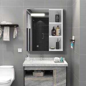 CLIPOP Badezimmer Spiegelschrank mit Beleuchtung, mit Verstellbare Ablagen, 1 Tür, Weiß