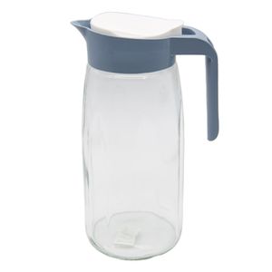Glaskaraffe Glas Karaffe Krug 1,45L Wasserkaraffe Deckel Glaskrug Kanne Saftkrug Blau