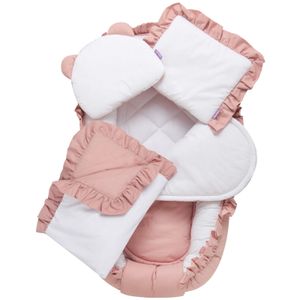 JUKKI® Baby Nest 5ks BAVLNĚNÁ SADA pro novorozence [pastelově růžová] 2 strany 100x55cm hnízdečko + matrace + deka + 2xpolštáře