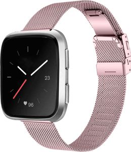SYSTEM-S Armband Milanaise aus Metall für Fitbit Versa 3 2 Sense Smartwatch in Rosa