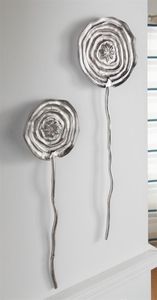 2x Wanddeko "Blume" aus Aluminium, silber, Wandschmuck, Wandbild, Metalldeko, Wandskulptur, Metallbild