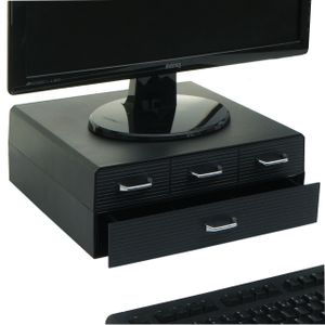 Monitorerhöhung MCW-L99, Monitorständer Bildschirmerhöhung Aufbewahrungsbox mit 4 Schubladen und 15 Fächern 13x34x31cm
