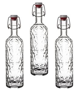 3x Bormioli Rocco Bügelflaschen 1 Liter transparent 33 cm hoch inkl. Gummidichtung   Metallbügelvers : Transparent : 3 Stück