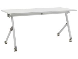 BELIANI Schreibtisch Weiß 160 x 60 cm Klappbar Faltbar mit Rollen Mobil Bürotisch für Homeoffice Büro Modernes Design