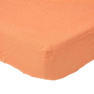 HOMESCAPES Leinen Spannbettlaken extra hoch Burnt Orange, 183 x 203 cm