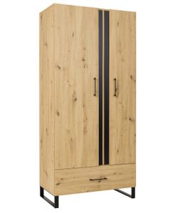 Furniture24 Kleiderschrank 90 cm Francis FR1 Schrank 2 türiger mit Kleiderstange Schublade Einlegeboden