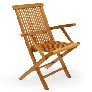 VCM Gartenstuhl mit Armlehne Stuhl Teak Holz klappbar massiv behandelt Braun