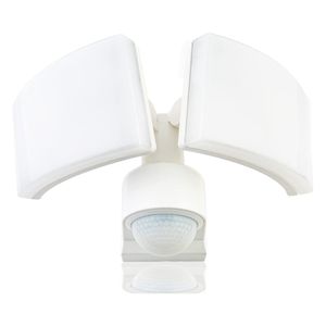 LED Wandleuchte mit Bewegungsmelder 360° 2 x 20W Strahler, 230V, 4400lm, IP65 geschützte Wandlampe Innen Außen, Wand- und Eckmontage, Doppelstrahler Bewegungssensor, weiß
