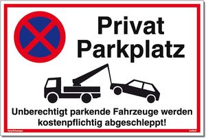 Dreifke® Schild Privatparkplatz weiß | stabiles Alu-Schild mit UV-Schutz 30 x 20 cm
