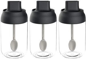 Glas Gewürze Tank mit Löffel - 300ML Feuchtigkeitsbeständige Salz Pfeffer Cruet Flasche Haushalt Versiegelte Lagerung Gewürzdosen Küchenzubehör