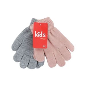 2er Pack Kinder Handschuhe | Doppelpack mit 2 verschiedenen Farben [Rosa/Hellgrau]