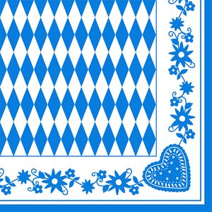 Papstar Servietten Motiv Bayrisch Blau 3lagig 40x40cm 50 Stück