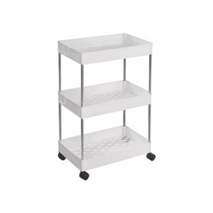 In And OutdoorMatch 3-stöckiger Rollwagen Lucas - Küchenwagen - Nischenregal - auf Rollen - platzsparend - Küche - Regal Badezimmer - Wohnzimmer - Büro - 40 x 22 x 60 cm - Weiß