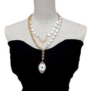 YYGEM Coin Pearl Plated Chain Layers Choker Halskette Schmuck für Geschenk Süßwasserperlenkette