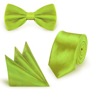 SET Krawatte Fliege Einstecktuch Moosgrün  einfarbig uni aus Polyester