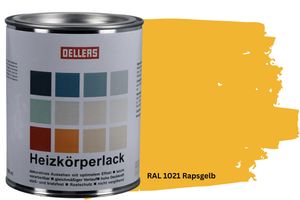 OELLERS Heizkörperlack DIY 1L RAL 1021 Rapsgelb Heizungsfarbe Heizungslack Heizkörperfarbe