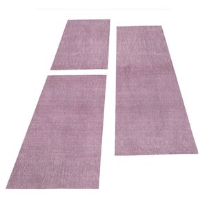 Teppichläufer Waschbar Weich Teppich Läufer Bettumrandung Einfarbig 3er Set, Farbe:Lila, Bettset:2 mal 80x150 + 1 mal 80x250