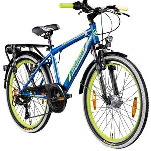 Galano Adrenalin 24 Zoll Fahrrad Mountainbike Hardtail MTB Jugendfahrrad Fahrräder 8 Jahre Mountainbike mit Gepäckträger, Farbe:blau/gelb