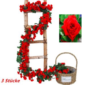 3 Stücke Künstliche Rosen Girlande Hochzeitsfeier-Dekoration 2M Rote Rosen Girlande Blumengirlande Seidenblumen Hängend Kunstblumen