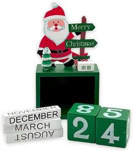 Countdown Kalender Würfel aus Holz mit  Weihnachtsmann Deko, Holz Weihnachten Adventskalender, Countdown-Kalender Weihnachtsschmuck Desktop Dekorationen -C