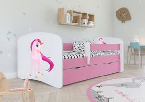 Kinderbett Jugendbett 70x140 cm Rosa mit Matratze Rausfallschutz Schublade und Lattenrost Kinderbetten für Mädchen und Junge - Einhorn_2